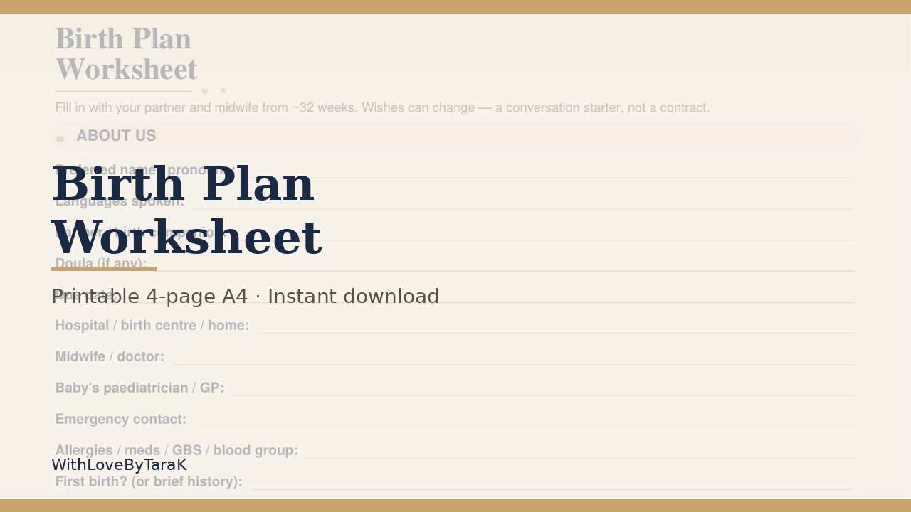 Birth Plan Worksheet cover